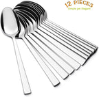 Teaspoon Set of 12, E-far 6.7 Inch Stainless Steel Spoons for Kitchen or Restaurant, Non-toxic & Mirror Polished, Squared Edge & Dishwasher Safe