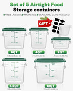 12 Quarts Sous Vide Container: 8 PCS Commercial Food Storage Containers with Lids - Clear Food Container with Scales Handles for Home Restaurant Kitchen Storage Pizza Bread (Green N)