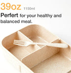 SEVENY Bento Box for Adults,Natural Wheat Fiber Material Lunch Box for Office Ladies,BPA-Free,Reusable Meal Prep Container for Body Builders, Beige
