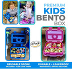 Bento Box Lunch Boxes for Kids Boys Girls, Snack Containers for Toddler Daycare, Pre-School Lunches, 4 Divided Compartments, Pink Unicorn + Blue Space Dinosaur 2 pack