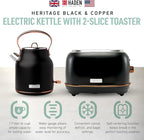 Haden Heritage 1.7 Liter Stainless Steel Electric Water Kettle Bundled with 2 Slice Wide Slot Stainless Steel Toaster, Black & Copper