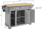 Crosley Furniture Alexandria Wood Top Rolling Kitchen Island Storage Cart, Microwave Stand, Spice Rack, Gray