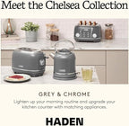 Haden Chelsea 2 Slice Wide Slot Toaster with Adjustable Browning Control, Grey & Chrome