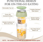 SOLIGT 2 Pack Overnight Oats Containers with Lids, Folding Spoons, and Divided Compartments for Fruit & Nuts, Small Glass 16oz Mason Jars for Oatmeal Yogurt Parfait (2 Set-Oat White/Organic Green)