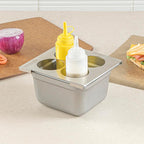 Restaurantware Squeeze Bottle Template Pack of 1 Stainless Steel 4 Hole Holder Top, 2.5" Diameter Fits 1/6 Size Food Pans, Dishwasher Friendly Integrated Lip Design Holder Top for Condiment Bottles