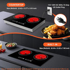 Dual Coil Design of 2 Burner Cooker, 1800W Electric Ceramic Hot Plate for Cooking, Infrared Double Burner Portable Countertop or 24inch Built-in Cooktop Radiant Stove Top, Compatible with All Cookware