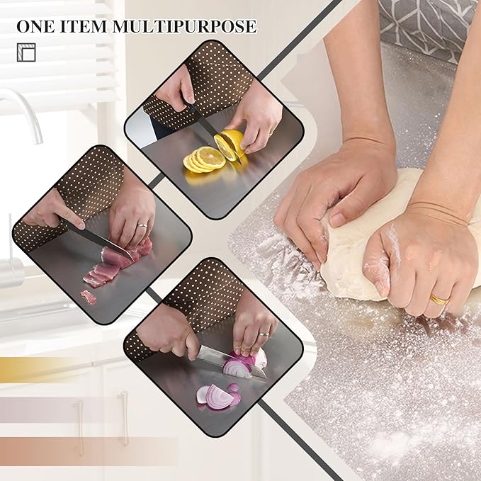 Stainless Steel Cutting Board for Kitchen - 304 Stainless Steel Chopping Boards for Baking, Double-Sided Use for Raw & Cooked Food - Ideal for Homemade Pasta, Pizza & Bread Making (15.7×27.5×0.06")