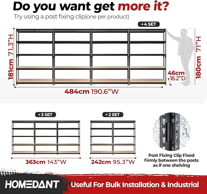 HOMEDANT 5 Tier Laminated Boltless Heavy Duty Garage Storage Adjustable Wide Size Metal Shelving Unit Utility Rack Shelves Organization Multipurpose Shelf Shed Warehouse 47.7"W x 18.2"D x 71.3"H 3Pack
