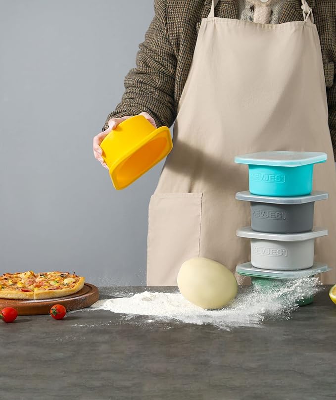 Stackable Silicone Artisan Pizza Dough Proofing Proving Containers with Lids-5pack-500ml portion (Yellow)