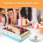 9x13 Baking Pan with Lid and Handle, Nonstick Cake Carrier with Locking Cover, Deep Oblong Bakeware for Brownies, Casseroles, and Travel, Blue and Beige