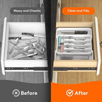 Lifewit Silverware Drawer Organizer, Expandable BPA Free Utensil Tray for Kitchen, Adjustable Flatware and Cutlery Holder for Spoons Forks Knives, Plastic Kitchen Organizers and Storage, White