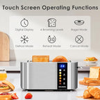 4 Slice Toaster, NIKLEMON Full Stainless Steel Toaster with LED Display, Touch Buttons with Long Extra Wide Slots, Bagel, Defrost, Reheat, Cancel Functions, Removable Crumb Tray, 1300W