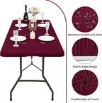 6 Pack Stretch Fabric Table Top Cap Cover, fits 6' Tables, Spandex Table Covers Washable Elastic Rectangle Tablecloth Protector for Indoor Outdoor Party Picnic Wedding, Wine Red, 30" W x 72" L
