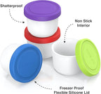 BALCI - 8oz Mini Ice Cream Containers with Silicone Lids (Set of 4) - Freezer Food Storage Containers, Reusable, LeakProof, For Homemade IceCream Containers - Blue, Red, Green, Purple