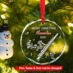 Custom Musical Instrument Christmas Ornament With Text & Name, Flute Instrument Glass Keepsake Gifts For Flutist, Personalized Flute Player Xmas Glass Ornament, Music Lovers Ornaments Christmas 2025
