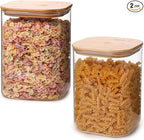 Liuruiyu Glass Food Storage Jars 150 Set of 2,Glass Storage Containers Clear Glass Food Canister with Bamboo Lid Airtight For Serving Tea, Coffee, Flour, Sugar, Candy, Cookie, Spice and More (Square)
