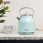 Haden Heritage 4 Slice Wide Slot Stainless Steel Toaster Bundled with 1.7 Liter Stainless Steel Electric Water Kettle, Turquoise & Chrome