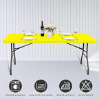 6 Pack Fitted Tablecloth for 6 Foot Rectangle Tables, Yellow Elastic Outdoor Picnic Table Cover, Washable Stretch Folding Table Cloths 6 ft for Camping Party Patio Kitchen Banquet, 30" W x 72" L
