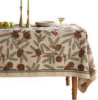 ISAENNE Designer Christmas Beige Linen Small Rectangular Tablecloth,Pinecones Pattern Indoor Tablecloths,Washable Decor Table Cloth for Dining Thanksgiving Kitchen Christmas,55"*71"-Carol B