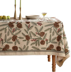 ISAENNE Designer Christmas Beige Linen Rectangular Tablecloth,Pinecones Pattern Indoor Tablecloths,Washable Decor Table Cloth for Dining Thanksgiving Kitchen Christmas,55"*87"-Carol B