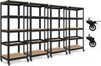 HOMEDANT House 5-Tier Metal Rolling Cart Shelf Rack Casters Heavy Duty Laminated Wheel Shelving Unit Adjustable Utility Storage Shelves Organizer Shelf Kitchen Garage 24.4" W x 16.5" D x 62.2" H 4Pack