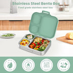 Stainless Steel Bento Lunch Box for Kids | 3-Compartment Lunch Box Container Kids | 100% Leakproof, Eco-Friendly, Perfect Portion Control for Kids&Adult Healthy Meals (Green)