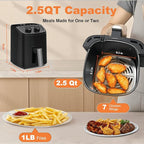 OSTBA 2.5QT Air Fryer for 1–2 People, Small Air Fryer with 6 Menu Options, Dual Knob Manual Temp & Timer, 3D Rapid Air Circulation, Nonstick & Dishwasher Safe Basket, Oil-Free Healthy Cooking