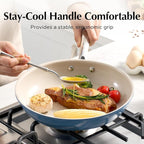 Redchef Nonstick Frying Pan Skillet, Ceramic Non-Stick Saute Pans, 9.5 inch Cooking Fry Pan with Stay Cool Handle, All Stovetops, Dishwasher/Oven Safe, PFAS-Free, Non Toxic (Blue)