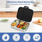 Stainless Steel Bento Lunch Box for Kids | 3-Compartment Lunch Box Container Kids | 100% Leakproof, Eco-Friendly, Perfect Portion Control for Kids&Adult Healthy Meals (Black)