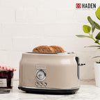 Haden Dorset 2 Slice Wide Slot Stainless Steel Toaster with Adjustable Browning Control & Non-Slip Feet, Putty & Chrome
