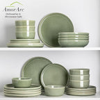 AmorArc Stoneware Dinnerware Sets for 4,Round Reactive Glaze Ceramic Plates and Bowls Set,Highly Scrath Resistant | Dishwasher & Microwave Safe Dishes Set,Service for 4 (12pc)
