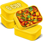 Nuogo 4 Pcs 6 Cup Silicone Freezer Trays with Lid Soup Containers Reusable Freezer Silicone Molds Rectangle Containers Ice Trays for Soups Sauces Stews Curries, Yellow