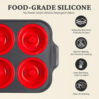 BRONYPRO Silicone Donut Pan for Baking with Metal Frame, 3.35 Inch Large doughnut pan,donut molds for baking Nonstick Non Toxic Bakeware for Oven, Red
