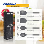 5-Piece Silicone Kitchen Tool Set, BPA-Free, Heat-Resistant, Non-Stick & Dishwasher-Safe, with Slotted/Solid Spoons & Spatulas for Frying, Mixing, Draining – Includes Multi-Purpose Serving Hook(Gray)