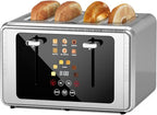 4 Slice Toaster, Touchscreen & Dual Independent Control Panel,Digital Countdown Toasters, 6 Shade Settings＆6 Bread Types, Smart Mute/Screen-Off,Silver