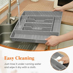 Lifewit Silverware Organizer, Plastic Kitchen Utensil Drawer Tray, Cutlery Flatware Storage Holder for Spoons Forks Knives, 20 x 16 Inches, 8 Compartment, Gray