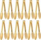 12 Pack Stainless Steel Buffet Tong Gold Serving Tongs 9 Inch Buffet Utensils Heavy Duty Durable Clamps Metal Kitchen Clip for Salad Steak Wedding Party Banquet Gathering