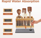 Kitchen Utensil Holder 6-Compartment Countertop Cooking Spoon Holder with Absorbing Drying Stone & Acrylic Panel Bamboo Kitchen Utensil Organizer