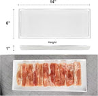 Set of 4 Rectangular Serving Plastic Platters 14 x 6 Inches Versatile Dishes for Entertaining, Perfect for Appetizers, Desserts, Cheese Boards, Charcuterie, and Sushi (White)