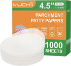 MUCHII 1000 Pcs 4.5 Inch Burger Patty Paper Rounds, White Baking Parchment Rounds, Non-Stick Sheets for Separating Patties, Baking Cookies, Bread, and More