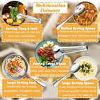 12 PCS Stainless Steel Serving Utensils, Large Spoons Slotted Spoons Forks Tongs, Ice Suger Tongs, Pie Server, Butter Knife, Coffee Spoons, Great for Buffet Catering Banquet Party, Silver