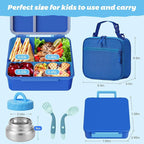 Kids Bento Lunch Box with Thermos, Leakproof Toddler Bento Box with 9 OZ Insulated Food Jar, Lunch Bag & Utensils 3 or 4 Compartment Container for School Girls Boys