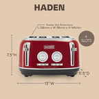 Haden Dorset 4 Slice Wide Slot Stainless Steel Toaster with Adjustable Browning Control & Non-Slip Feet, Rectory Red