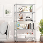 Himimi 5-Tier Storage Shelf Wire Shelving Unit on Wheels, Adjustable Heavy Duty Metal Shelves with Side Hooks, Steel Rack Organization for Kitchen Garage Basement, Silver
