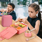 Bento Lunch Box for Kids With 8oz Soup Thermo,Leak-proof Lunch Containers with 5 Compartment,Thermo Food Jar and Lunch Bag, Food Containers for School (A-Pink（Unicorn - Mermaid）)
