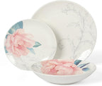 Martha Stewart Peony 12 Piece Porcelain Floral Chip and Scratch Resistant Dinnerware Set