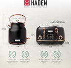 Haden Heritage 4 Slice Wide Slot Stainless Steel Toaster Bundled with 1.7 Liter Stainless Steel Electric Water Kettle, Black & Copper