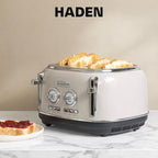 Haden Dorset 4 Slice Wide Slot Stainless Steel Toaster with Adjustable Browning Control & Non-Slip Feet, Putty & Chrome