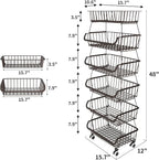 Miyawell Fruit Vegetable Storage Basket for Kitchen - 6 Tier Stackable Metal Wire Baskets Cart with Rolling Wheels Utility Fruits Rack Produce Snack Organizer Bins for Pantry Bathroom Laundry Bronze