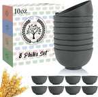 Homienly Wheat Straw Small Bowls, Dessert Bowls for Kitchen, Camping, Party, Unbreakable Mini Bowl Set of 8, 10 OZ Microwave and Dishwasher Safe Appetizer Bowl,Yogurt Bowls Set (Dark Grey)